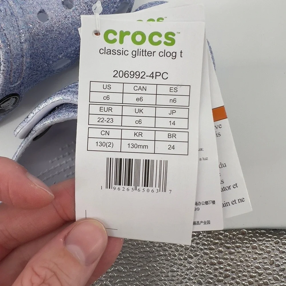 Crocs Classic Glitter Clog Frosted Glitter 6 Toddler C6 Kid Purple Sparkle NWT